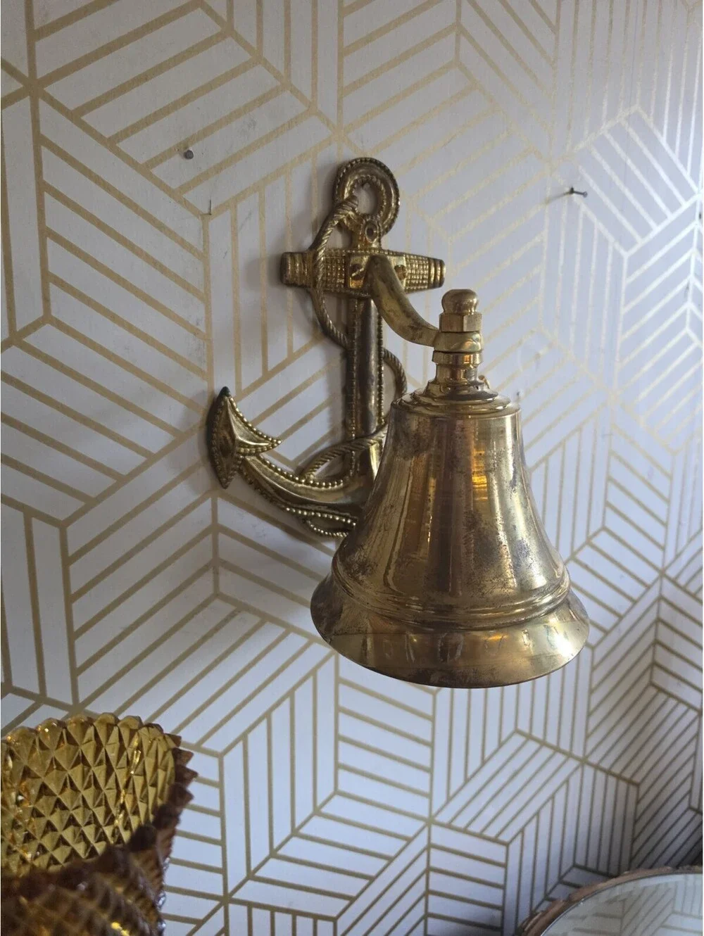 Vintage Brass Anchor Bell Ship Style Wall Mountable Nautical Decor